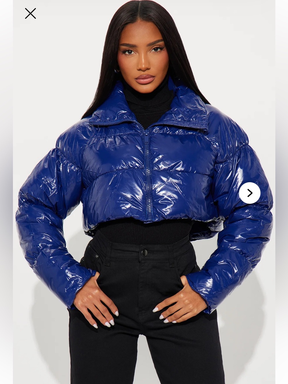 Shiny Royal Blue Cropped Puffer Jacket Sz XL nwt